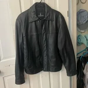 ジャケット・アウター old londo fog leather wool blouson black Vintage London Fog Mens Black Genuine Leather Bomber Coat